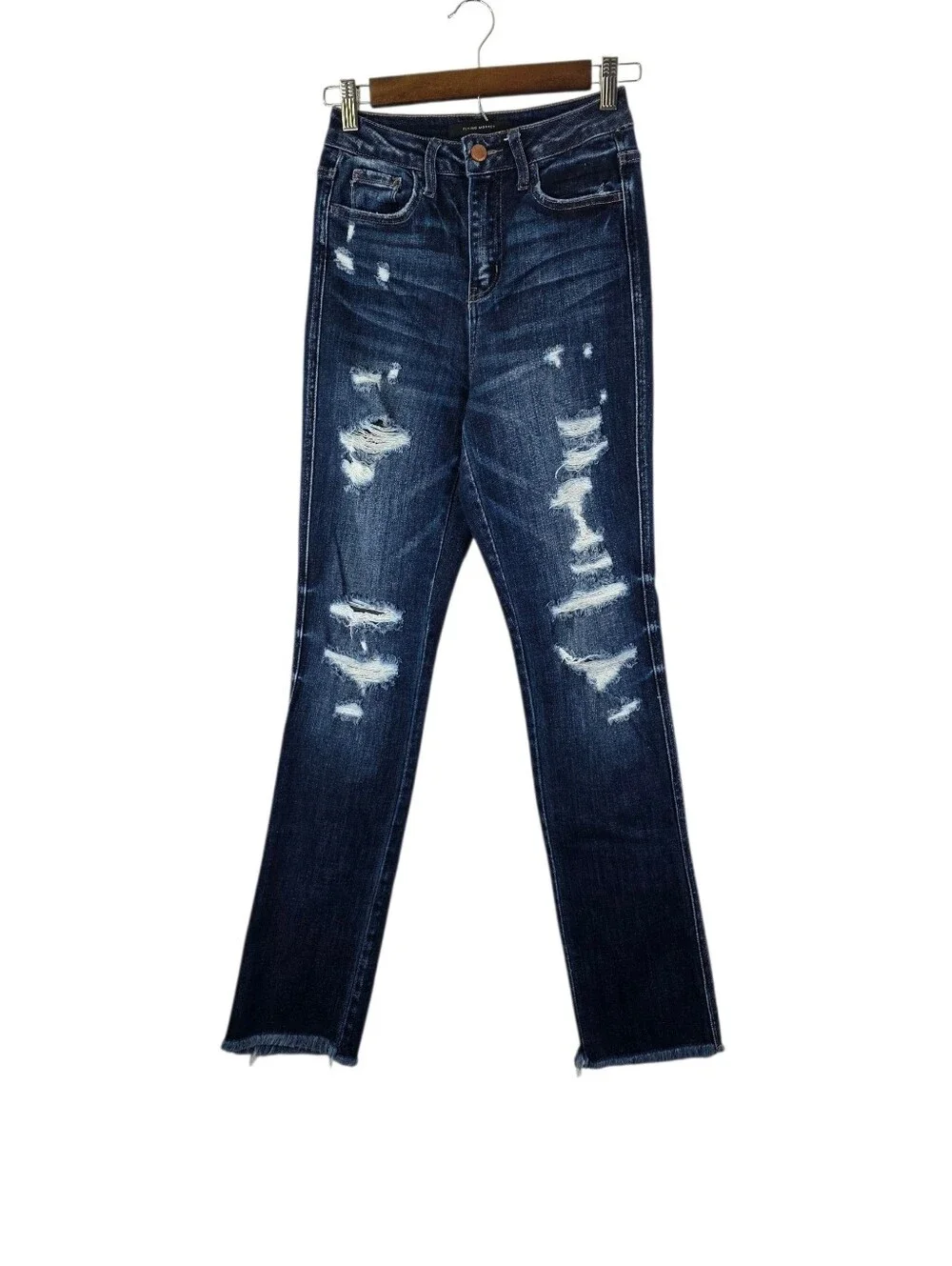 Flying Monkey Womens Size 23 Ultra High Rise Skinny Dark Denim Jeans Distressed‎